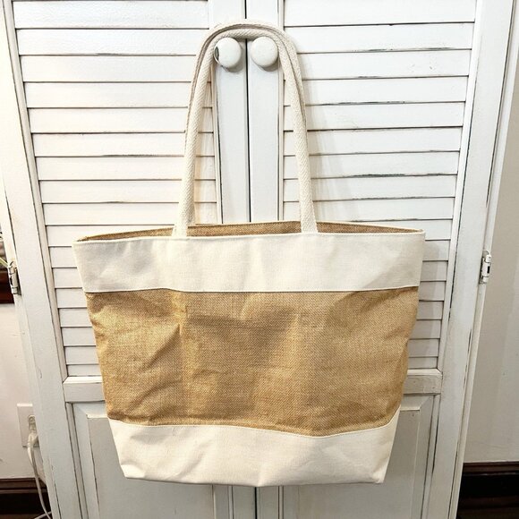 Disney Cruise Line Castaway Club Burlap Canvas Large Zip Beach Bag Tote - Picture 2 of 10